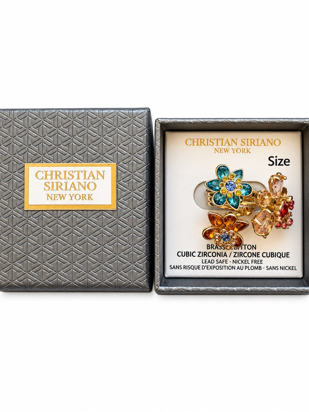 Christian Siriano Gold Multi-Color Floral Cubic Zirconia Ring Set
